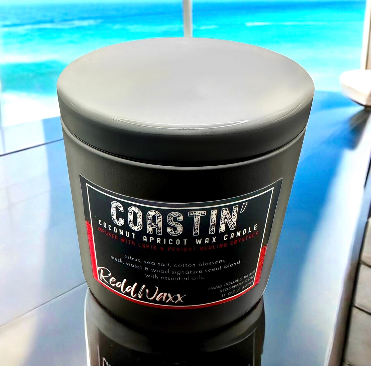 Coastin' Clean Burning, Healing Crystal Infused Candle