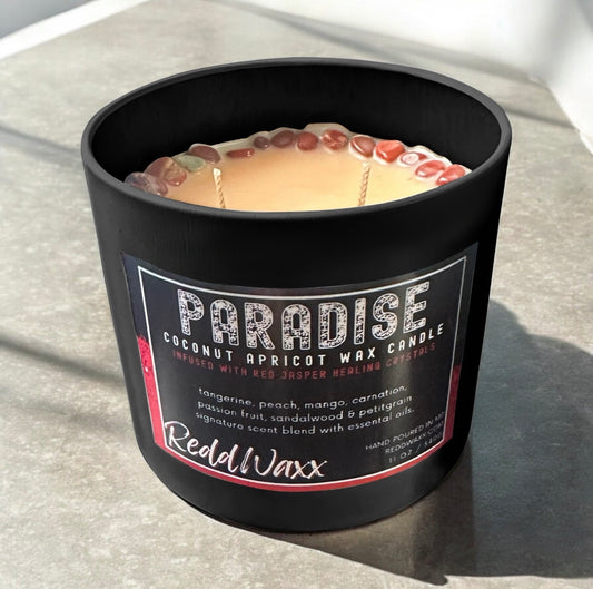 Paradise Clean Burning, Healing Crystal Infused Candle
