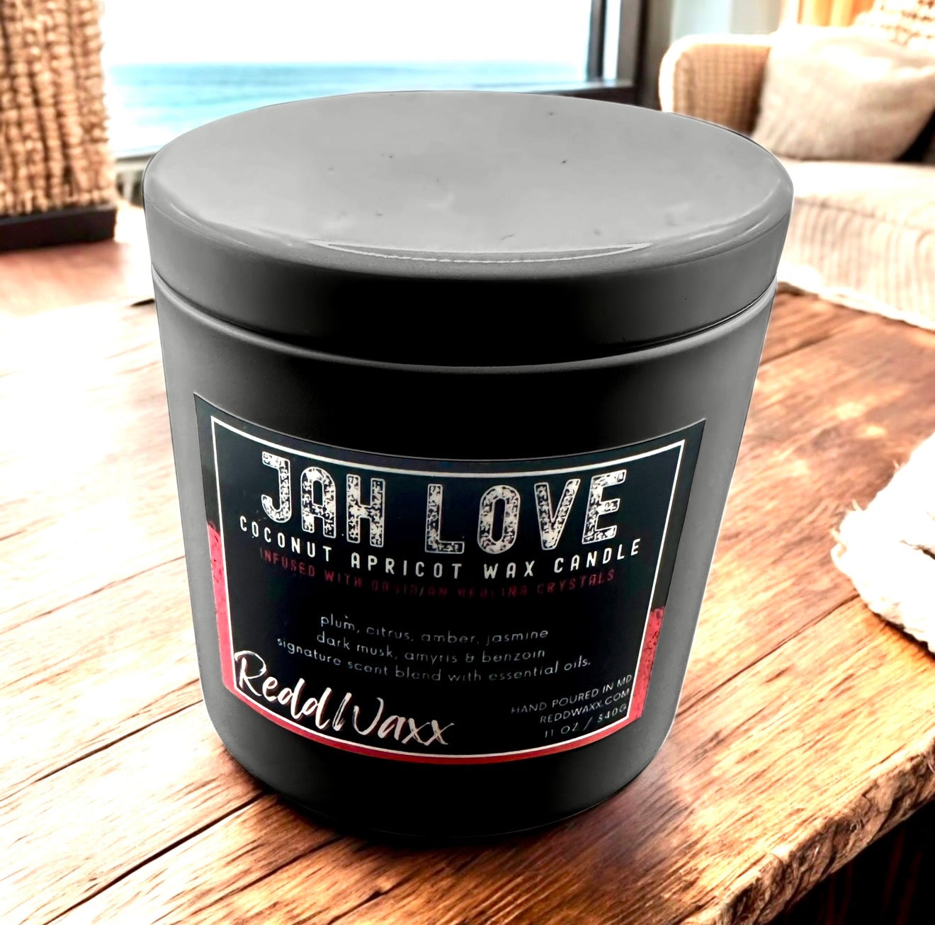 Jah Love Clean Burning, Healing Crystal Infused Candle